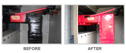 What bus bar and switchgear boots look like before and after applying the insulated bus bar and switchgear covering.